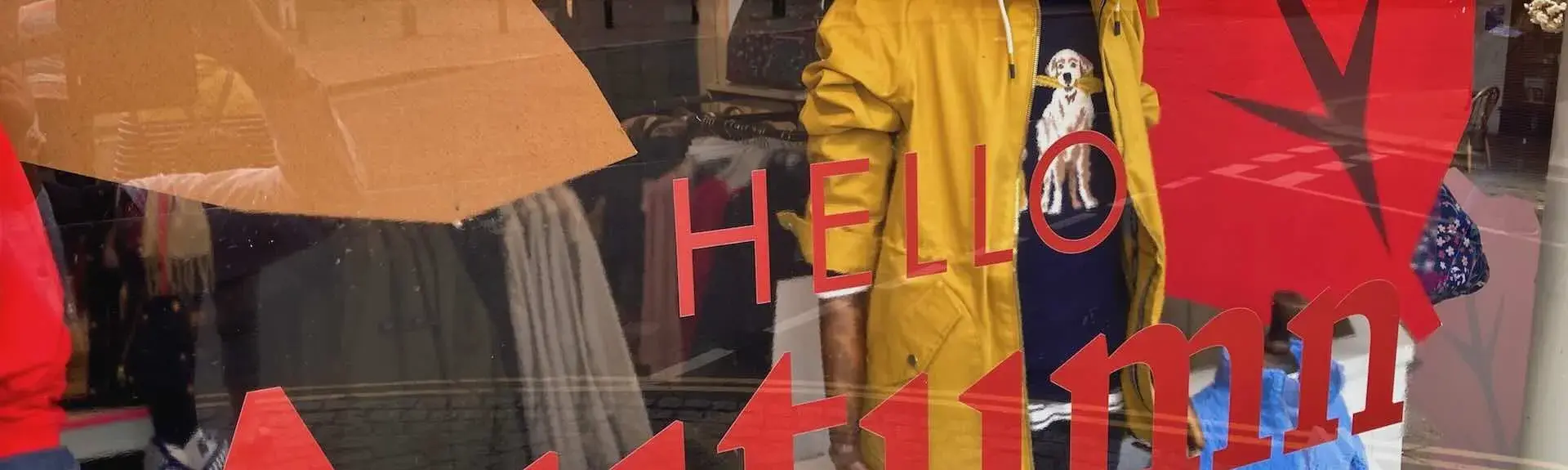 Shope window dummies advertising an Autumn Sale in the window of a Dartmouth clothes boutique.