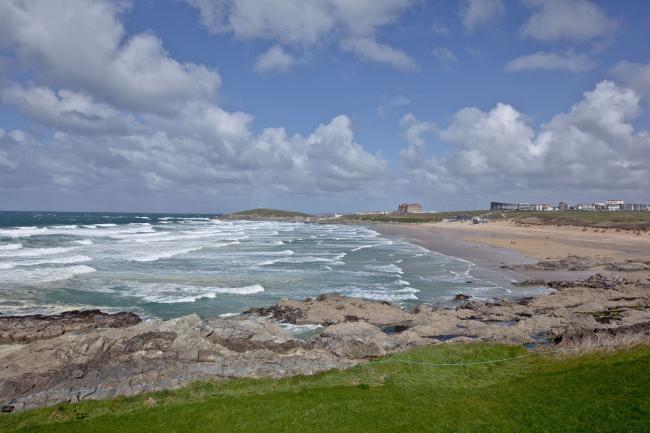 A large surfing beach in CNewquay